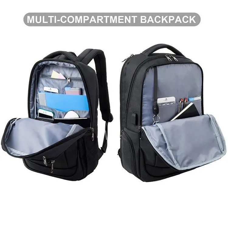 BSCI factory Business Laptop Backpack Side Load Computer Travel Bag Usb Port Water Resistant 15.6 Inch Black