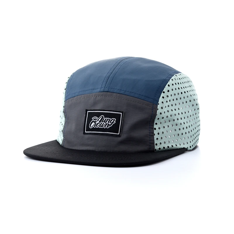 OEM Custom Breathable Mesh Cap Camp 5 panel Running Hat Nylon Sport Camper Hats With Printing