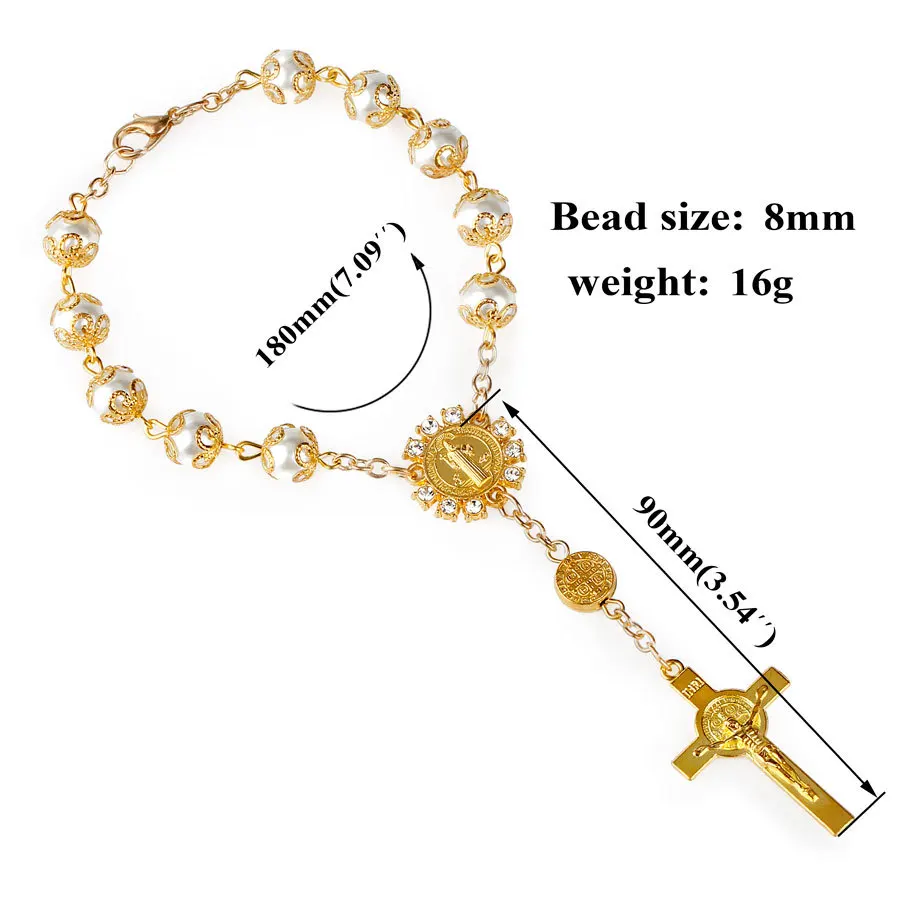 Gold and silver lace Rosary beads bracelet Cross of Jesus NATURESTONE
