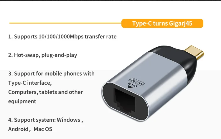 New Design Portable Mini Gigabit Rj45 Lan Converter 1000Mbps Usb C usb to ethernet adapter