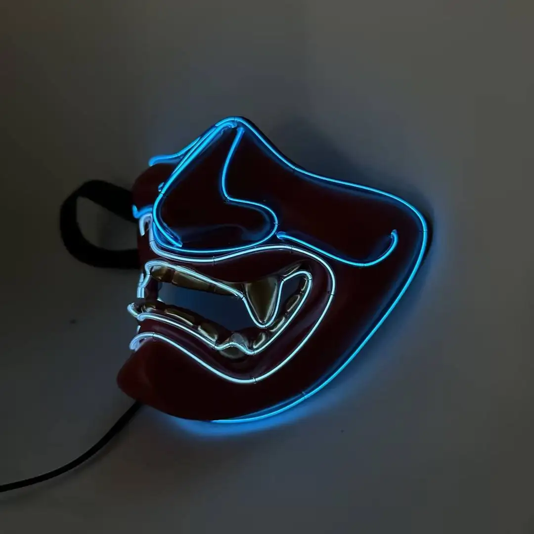 Halloween Custom Demon Mask Japanese Cosplay with Fangs Light Up Mask Costume Cosplay EL Neon Mask