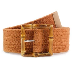 Fashion Design Square Buckle Dress Belt For Women Casual Braided Wide Strap  Decoration Gift Woven Elastic PP Straw Belts