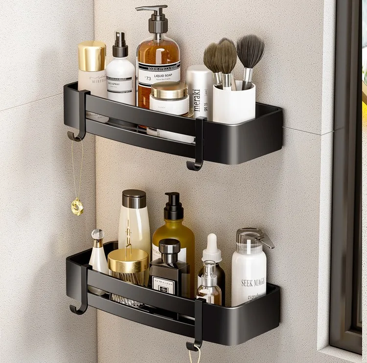 Wall mounted Aluminium bathroom organizer corner rack shelves with hooks shower basket towel rack shelf for bathroom bedrooms