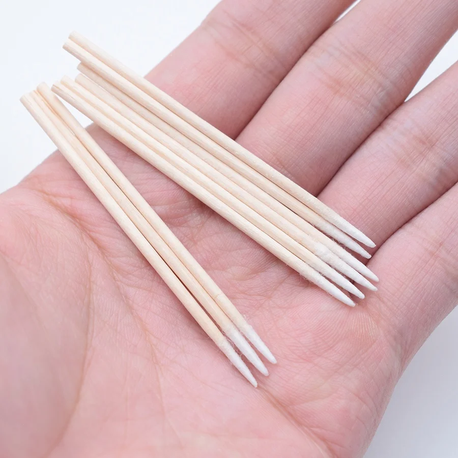 Disposable Pointed Wood Cotton Swab Lint Free Micro Brushes Wood Cotton Swabs Glue Removing Tools for Eyelash extension