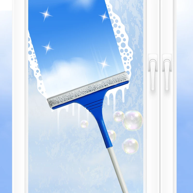 Jesun Wholesale 2-in-1 Long Handle Silicone Window Glass Squeegee with Microfiber Window Cleaner Glass Wiper Blade Car Squeegee