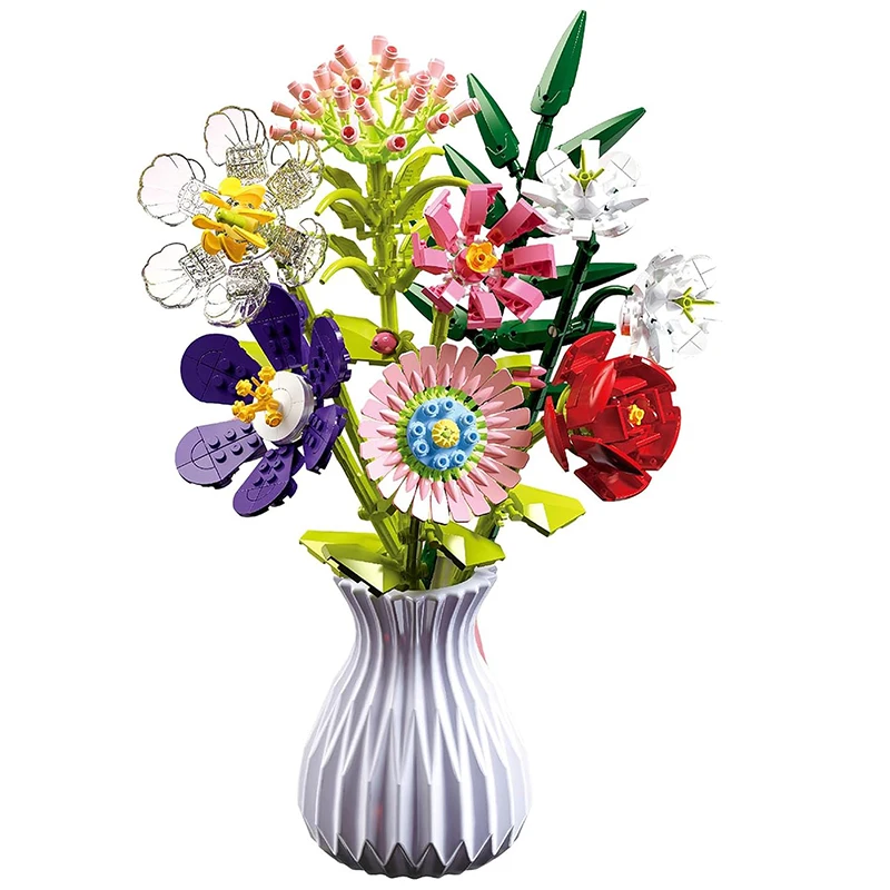 Cheap Hot Artificial Pot Plant Children Girl Assembling Puzzle DIY Toy Gift Building Blocks Flower WIth Vase