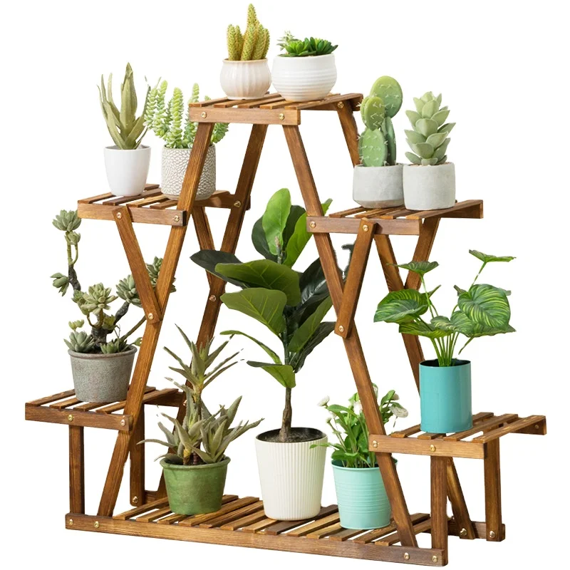 Bamboo Plant Stand Small Flower Display Rack Shelf for Indoor Outdoor Garden Desktop Decoration