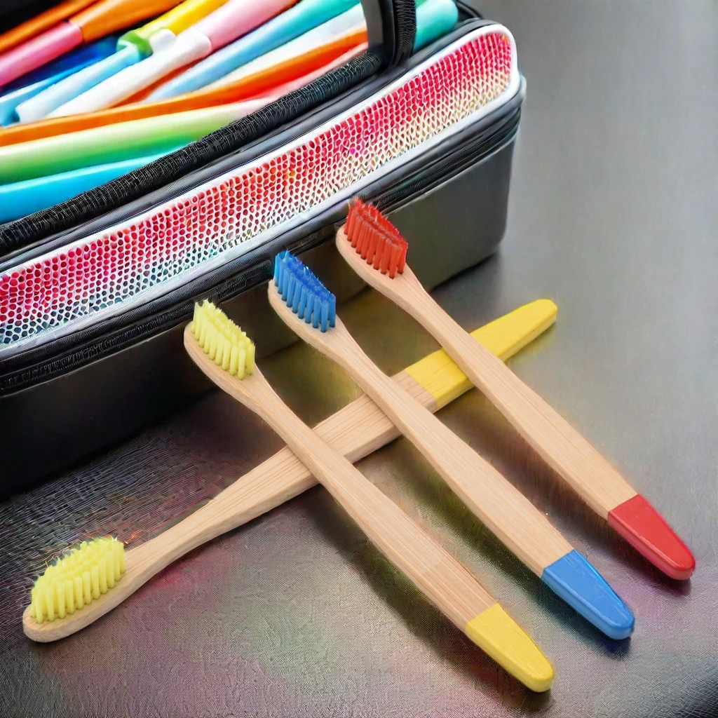 Best Quality Friendly Biodegradable Organic Charcoal Bamboo Toothbrush for Adults Travel with Design Logo Stand and Set
