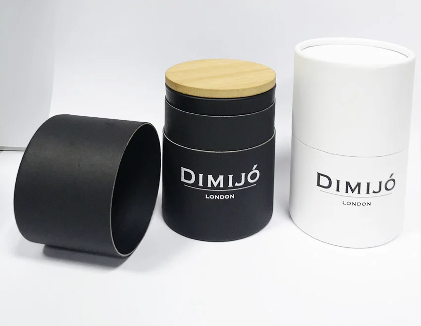 Luxury biodegradable personalized paper jar round black white cylinder tube box custom cardboard paper tube packaging for candle