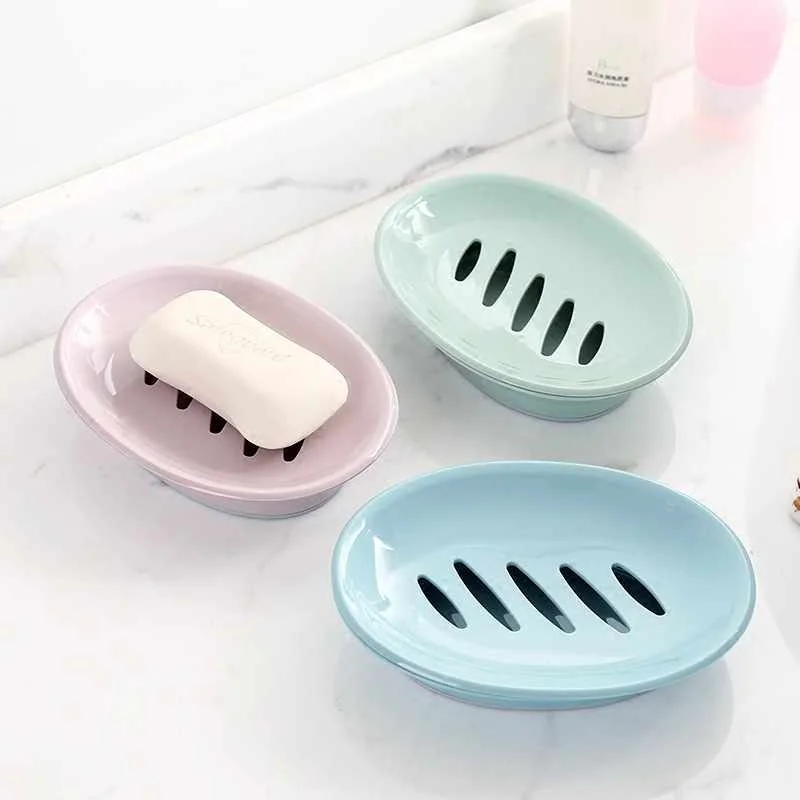 MZL Oval Soap Box Toilet Plastic Simple Double Compartment Draining Soap Box Bathroom Soap Box