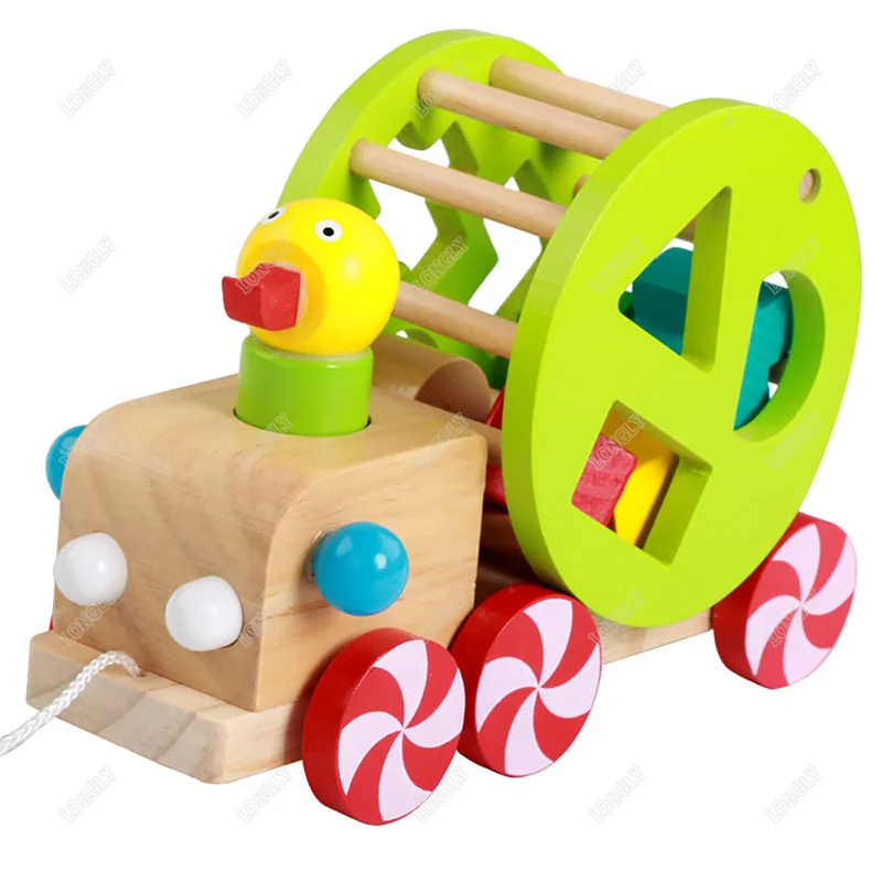 2021 hot sale wooden wheels for toys  pull wood car toy for kids
