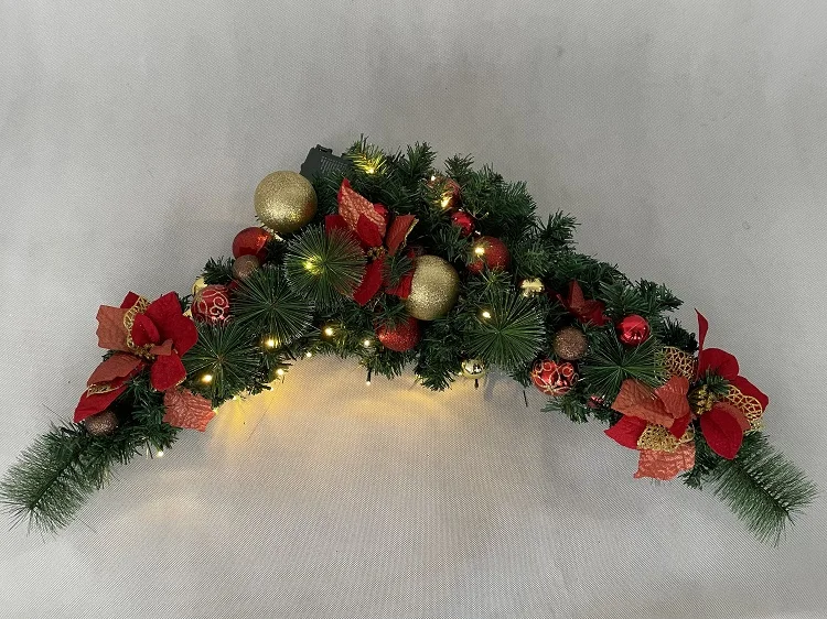 Prelit Led Light PVC Pine Needle Mixed Christmas Garland With Custom Christmas Ball