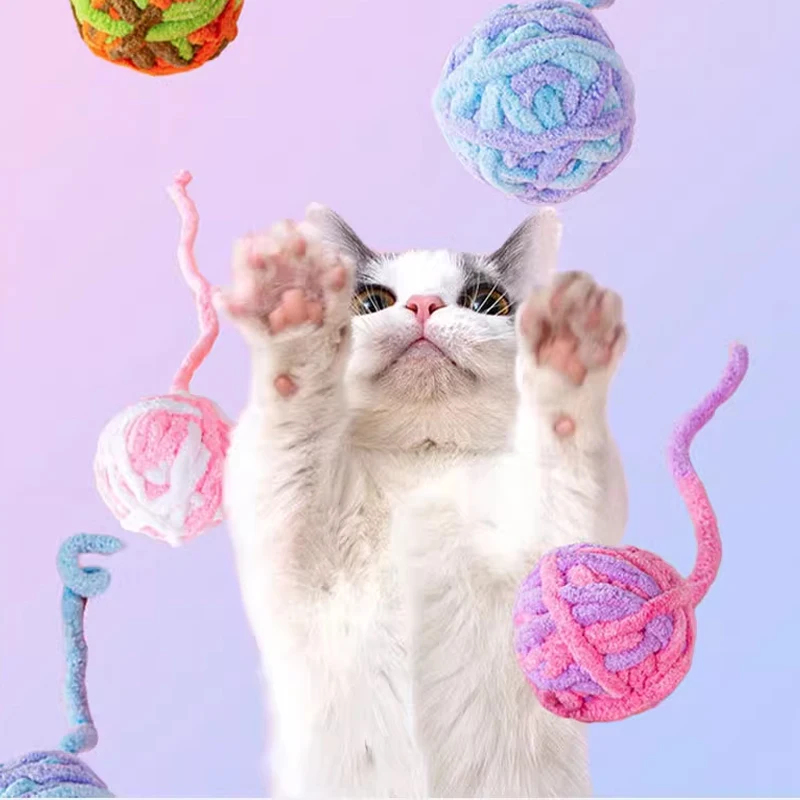 Fast Shipping Wholesale Manufacturer Cat toys relief teaser ball grinding teeth bite-resistant knitted plush cat interactive toy
