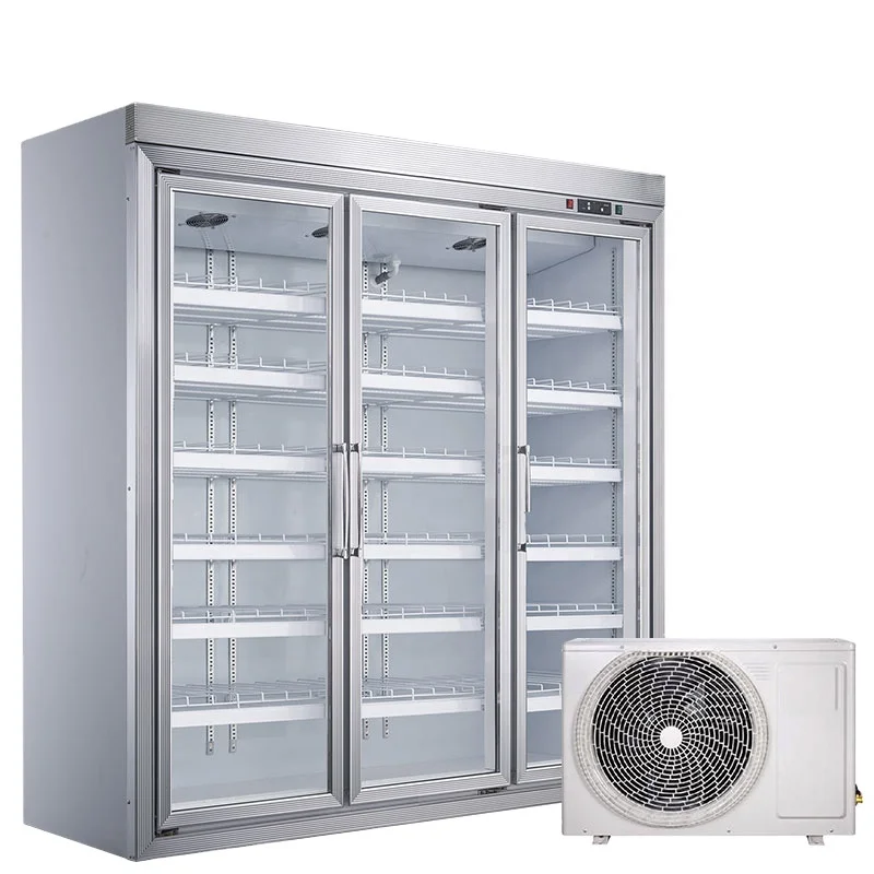 Fresh keeping freezer display cabinet 2 door beverage refrigerated supermarket vertical refrigerator freezer