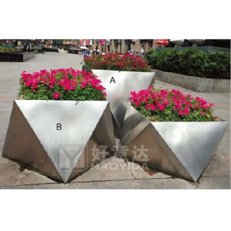 Irregular 304 Stainless Steel Plant Pot Street Metal Flower Box Big Size Planter Stand