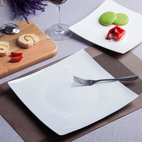 Wholesale white square Ceramic Bone China kitchenware dinner plates flat dessert plates for household restaurant