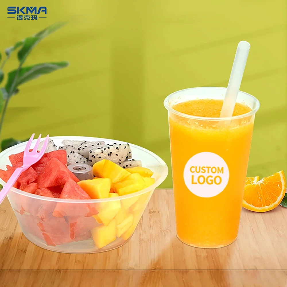 Creative Party Eco-Friendly Disposable Clear Black Salad Popcorn Snack Bowl Milk Tea Drink Pp Share Cup Hotpot Cup