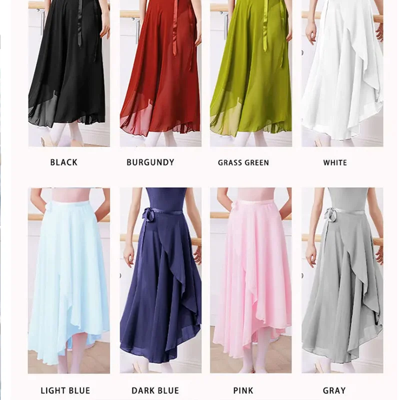 Custom Women Dance Skirts Adult Gradient Irregular Solid Skirt Gymnastics Ballerina Training One Piece Lace Up Chiffon Skirt