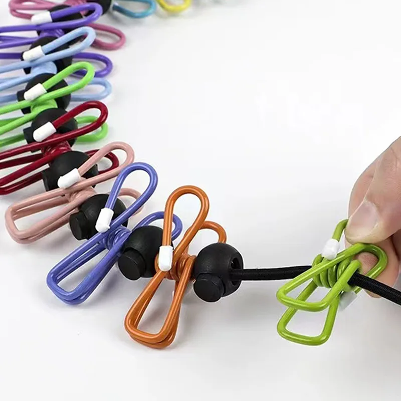 Portable Travel Clothesline Removable Lock Beads Outdoor Windproof 12 Clothespin Clothesline Iron Polybag Home Camping Indoor