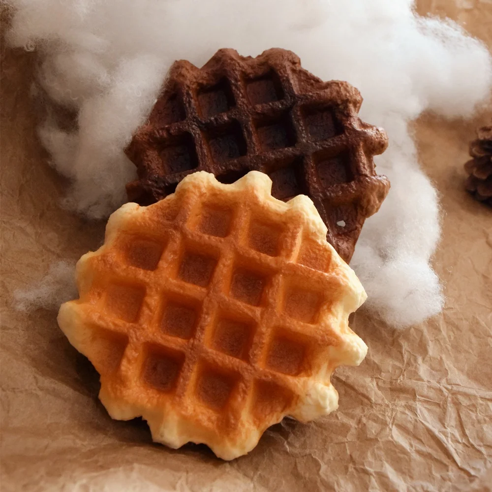 Artificial Simulation Brunch Fake Belgian Waffle Breakfast Cafe Model Dessert Cream Display Diy Chocolate Props Window PU Soft