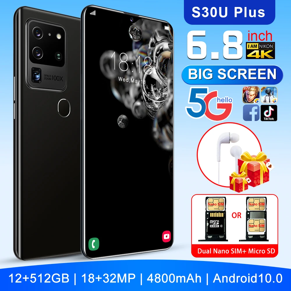 S30U Plus 6.9inch Smartphone 12GB RAM 512GB ROM Android Cellphone Dual SIM Mobile Phone Cell Smart