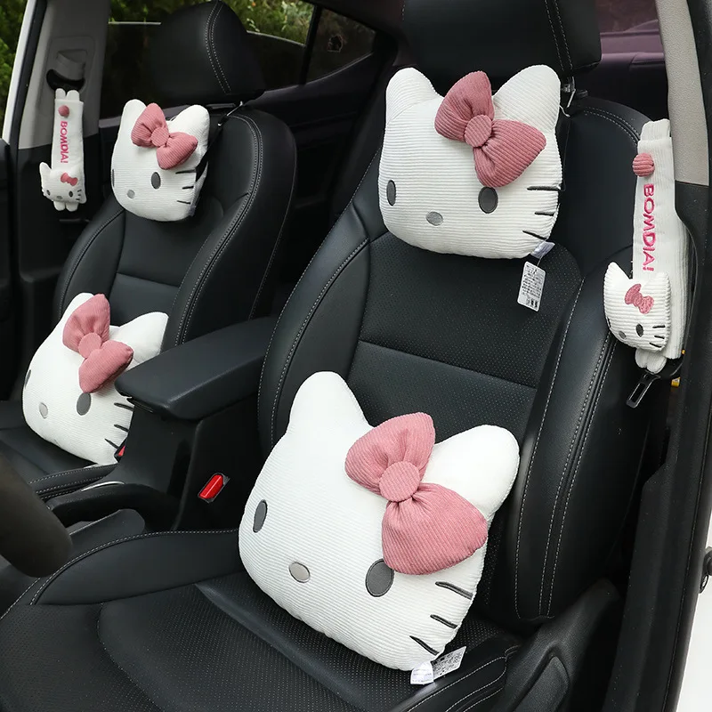 Cute Cartoon Retro Corduroy Pink Rabbit Cat Car Headrest Shoulder Guard Seat Belt Decorative Cover Pillow Waist
