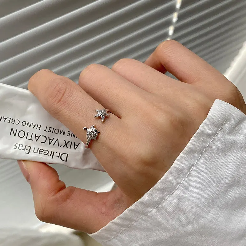Wholesale Cute 925 Sterling Silver Starfish Sea Turtle Open Rings for Women