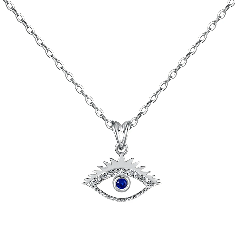 Dylam Exclusive Fine Jewelry Sterling Silver Sapphire Turkish Spiritual Protection 5A Zirconia Evil Blue Eyes Pendant Necklace