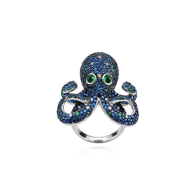 Wholesale Fancy Bohemian Italian French Plata 925 Silber Schmuck Silver Octopus Zircon 925 Sterling Silver Rings For Ladies