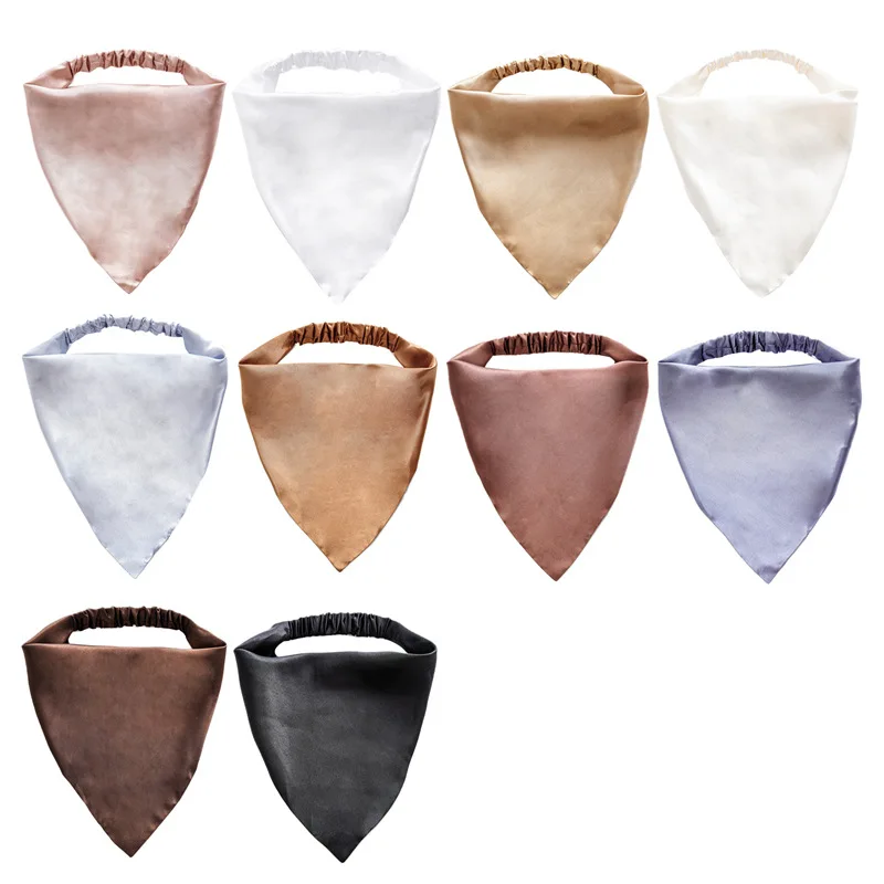 New Style Simple Satin Elastic Band Head Bandanas Scarf Solid Color Fabric Triangular Head Wraps For Women