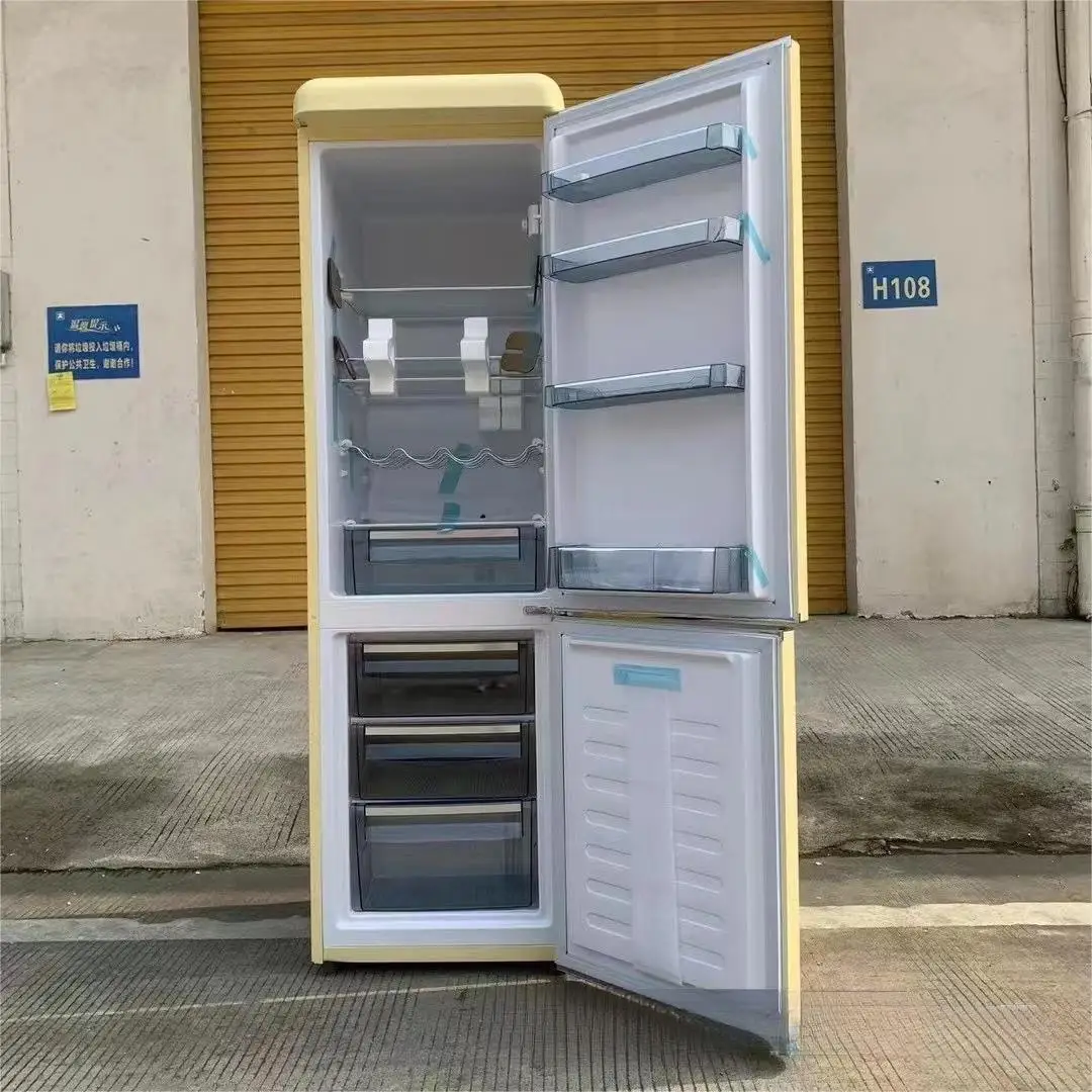 212L 300L Large capacity American retro red yellow orange blue green Double-door refrigerator bottom-freezer refrigeration t