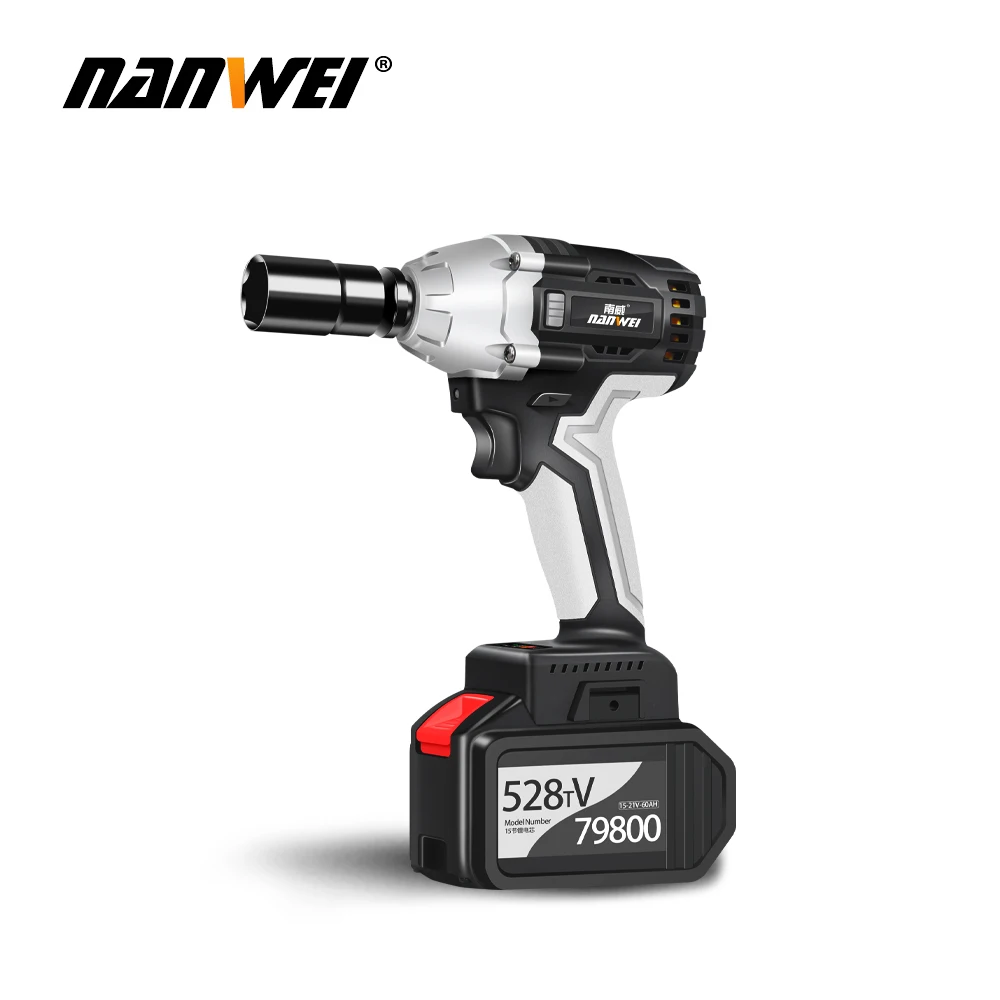 NANWEI Electric Power Tools 1/2 Inch 350nm Brushless Motor Li-ion 21V Battery 400W Cordless Impact Wrench with battery