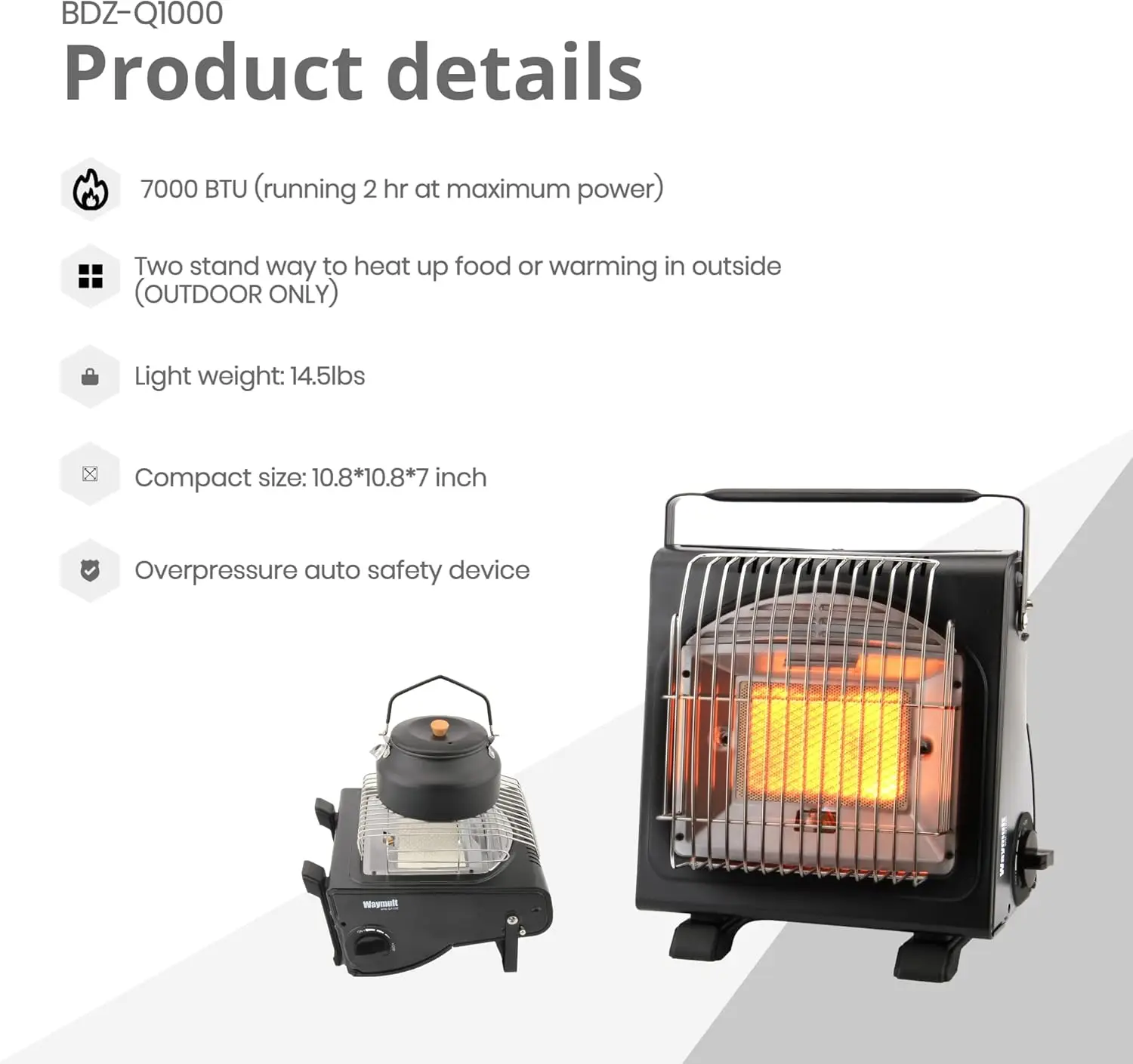 Portable Single Burner Gas Stove with Ceramic Surface Butane Heater for Outdoor Cooking Cast Iron Oven Tent Warmer Cars Patios