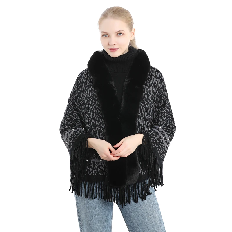 
Fashion Women Autumn Winter Ponchos Soft and Warm Faux Fur Leopard Shawl Shrugs cashmere ponchos 