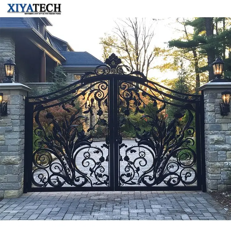 XIYATECH High Quality Manufactures Custom Luxury Outdoor Main Beautiful Door House Stylish Wrought Iron Gate Design for Home