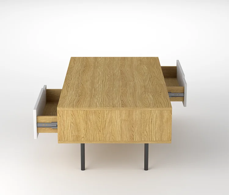 Factory Wholesale Contemporary Unique Design Oak Living Room Centre Table Metal Legs Wooden Coffee Table