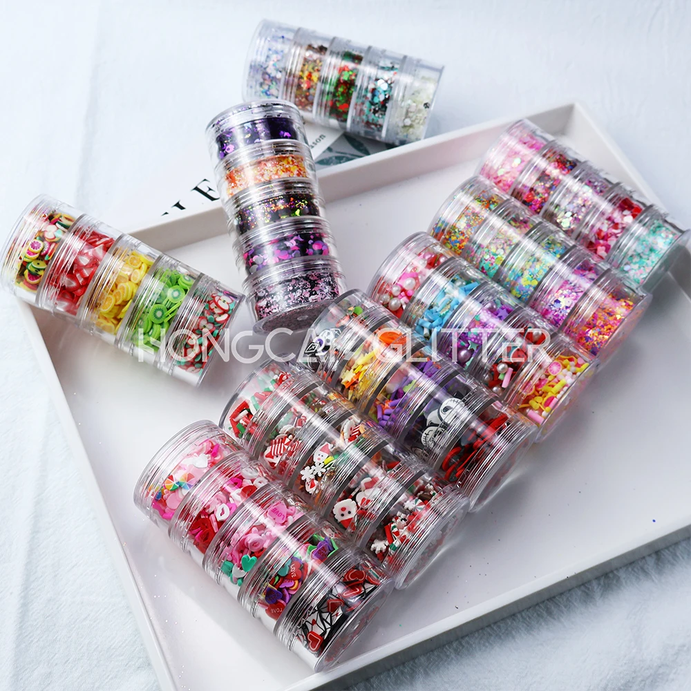 5 Layers Screw Lid Transparent Mini Packaging Nail Glitter Powder Stack Plastic Cosmetic Jar Polymer Clay Sprinkle