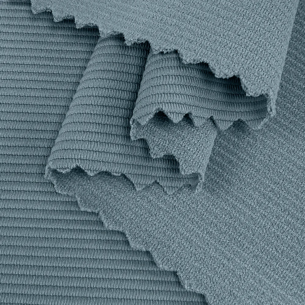 Manufacture High Stretch 75% Nylon 25% Spandex 250g Thin Stripe Ribbed Knitted Fabric For Sportswear Yoga Legging