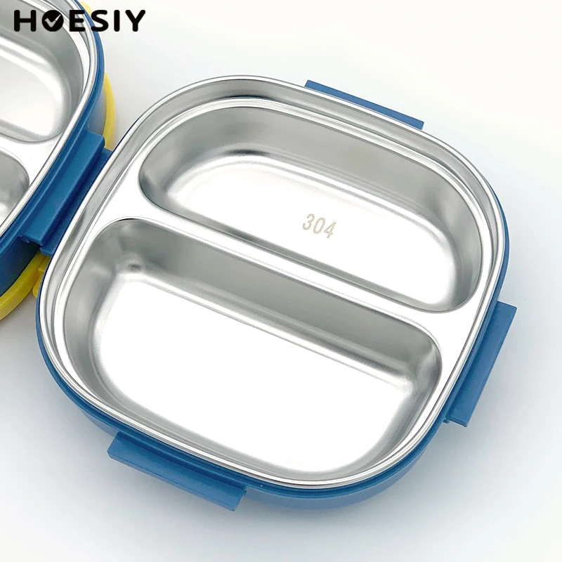 Portable 304 Stainless Steel Lunch Box Metal Tiffin Children Kid Bento Freely Combine Layer 3 Divided With Spoon