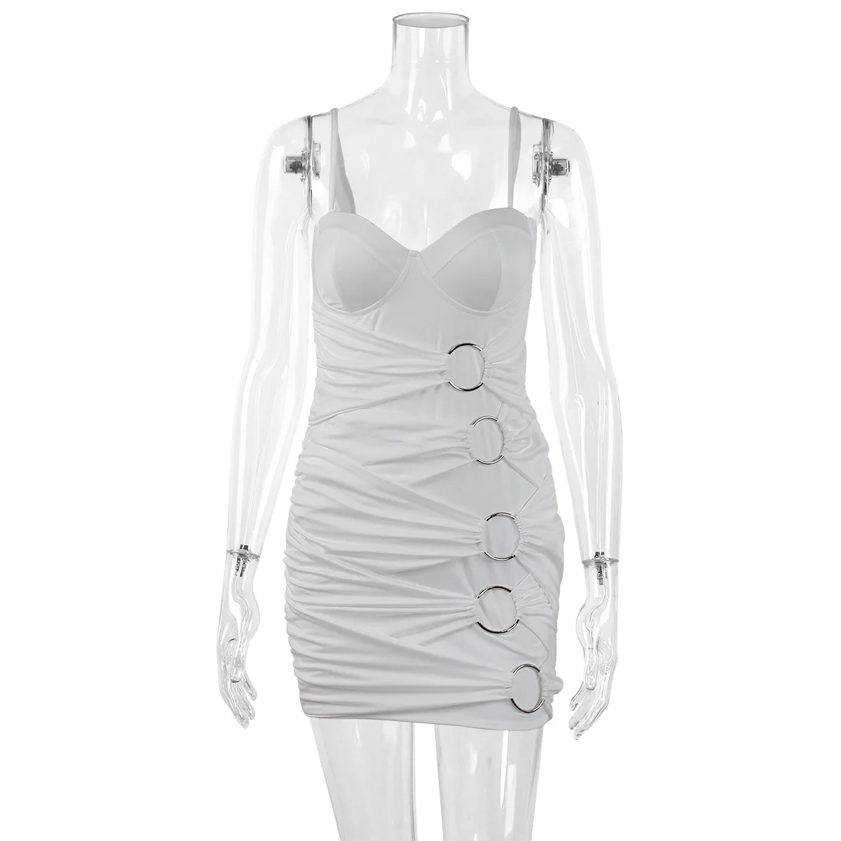 New arrival sexy spaghetti strap ruched bodycon dress party tank mini club cocktail dress