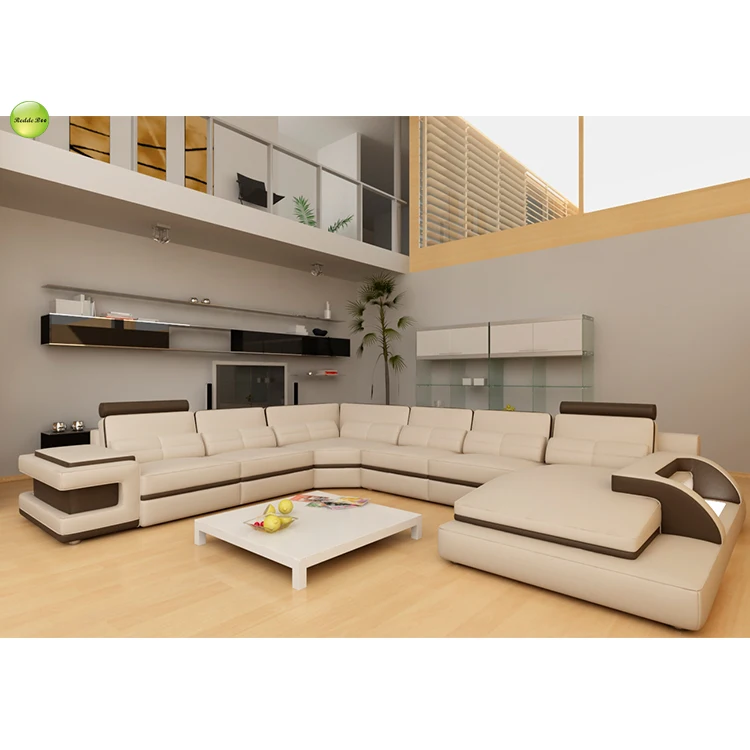 Professional custom two-color sofa cover design large size sliding Angle leather sofa for villa