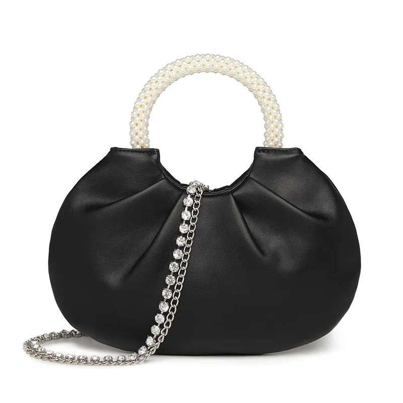 Trend cloud bag folds new pearl ring handbag shoulder messenger bag chain female bag
