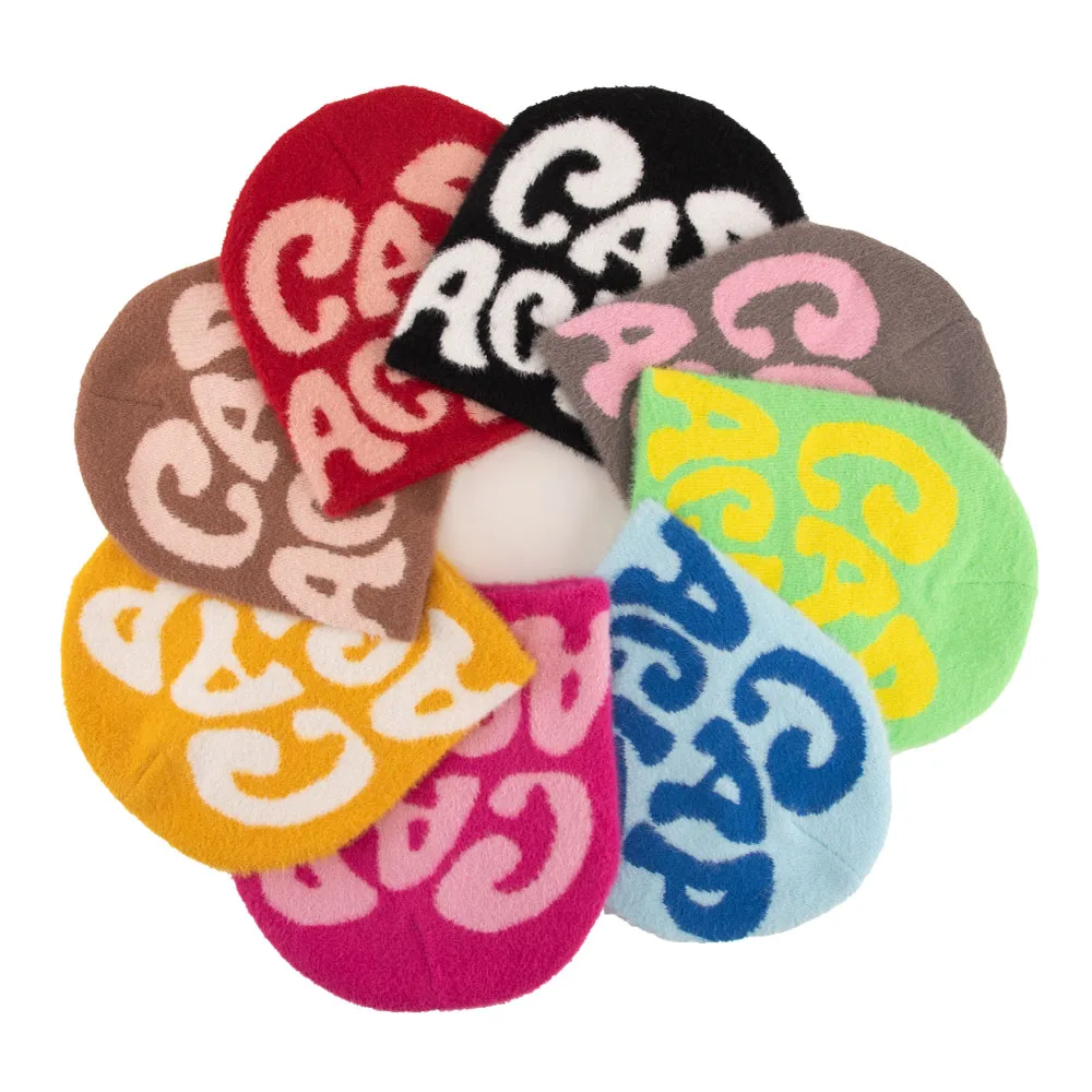 Custom Beanie Manufacturer Y2K Mohair Beanies Jacquard Knitted Beanie Hats Wholesale Cuffless Winter Warm Hat