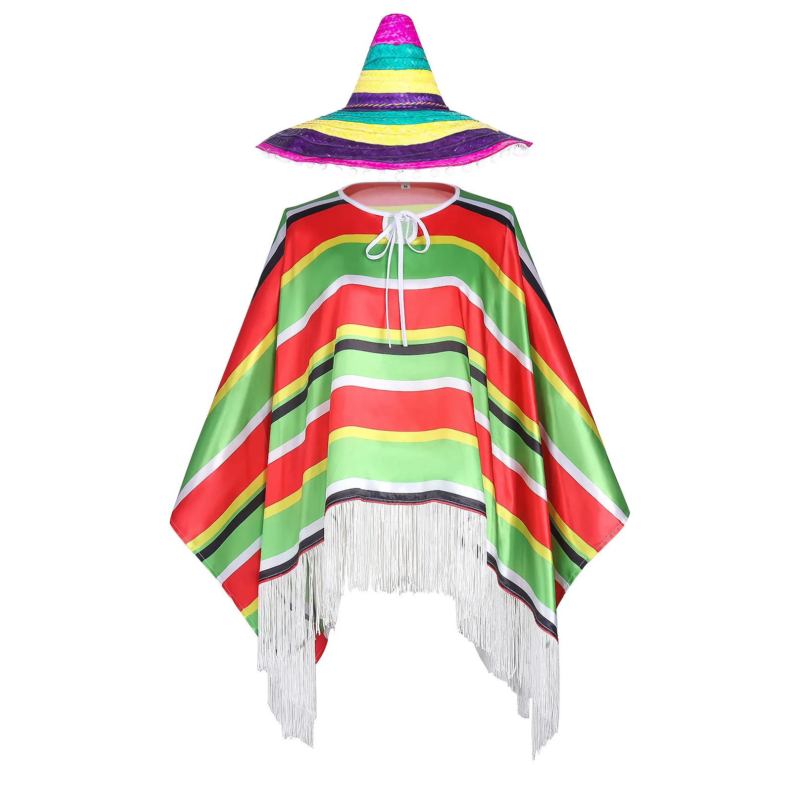 Мексиканский костюм пончо Serape Cinco De Mayo Mexican Fiesta и шляпы