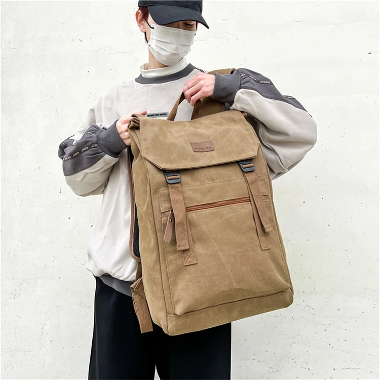 custom black men boys school vintage oil wax canvas day bagpack with logo