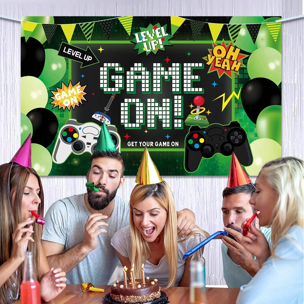 Video Game Party Decoration Game on Backdrop Banner Birthday Party Background Photo Props for Game Theme Birthday Party Supplies