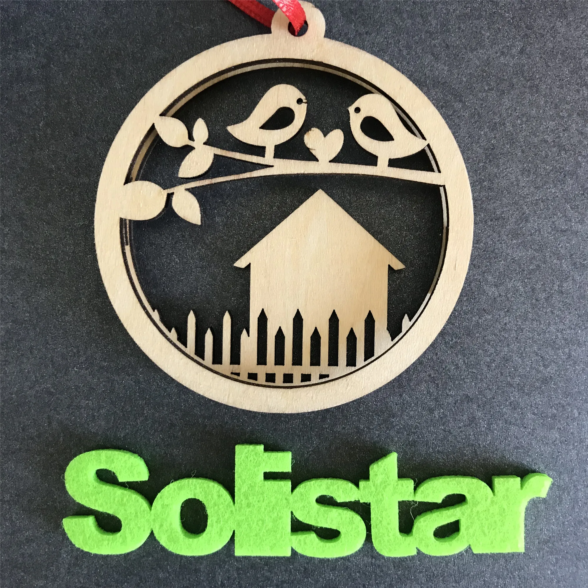 Beautiful wooden Christmas pendant 2 layer ornament for hanging on the Christmas tree