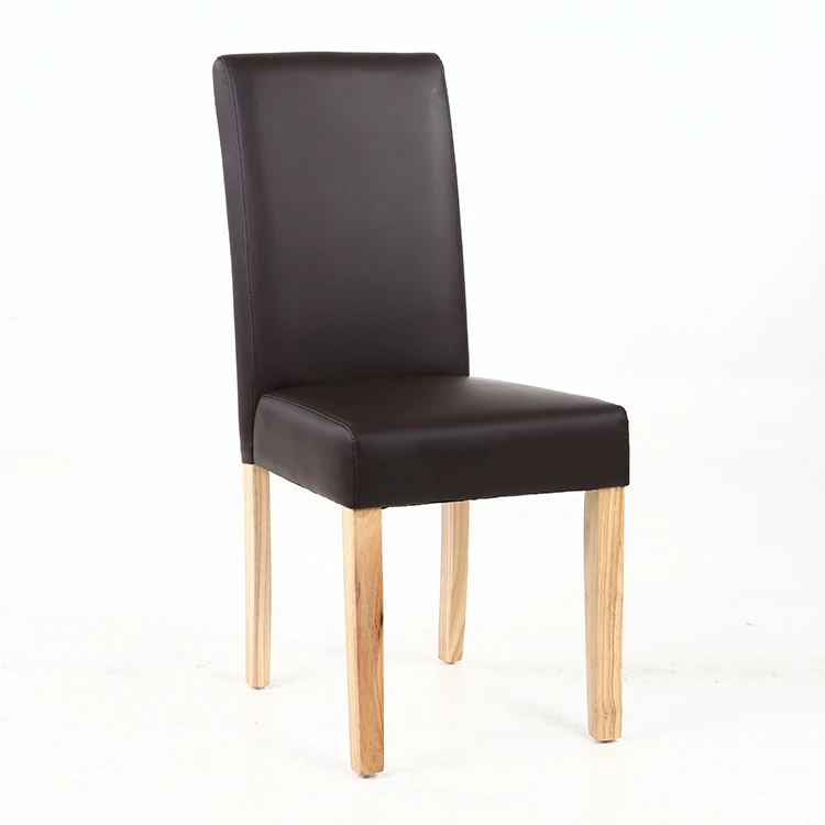 
Modern PU leather dining chair with solid rubber wooden legs 