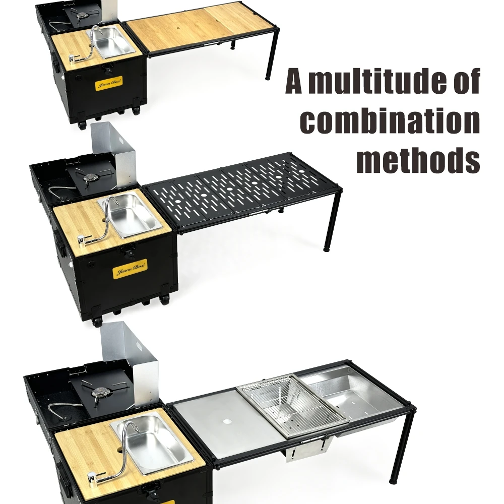 Jason Camping Standard Edition Aluminum Folding Portable Picnic Table Multi-Functional Outdoor Mobile Kitchen Box go together