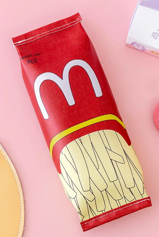 Hot Sale Office Creative PU Pencil Case Cute School Stationery Pouch Kids Cartoon Popcorn French Fries